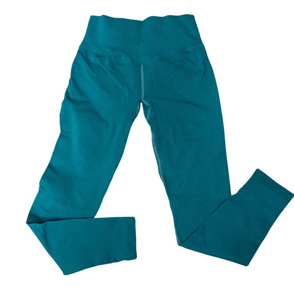 Teal Blue-Green Workout Set- Long Sleeve Crop Top, Sports Bra, leggings. SZ S - Picture 2 of 4